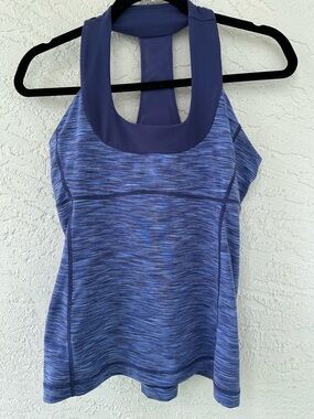 Lululemon Halter Racerback Blue Purple Tank Top Built In Shelf Bra Size 10